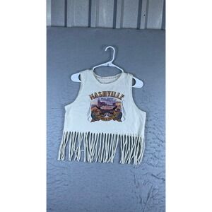 Recycled Threads Tank Top Mens Medium Cream Good Nashville Music Festival Fringe